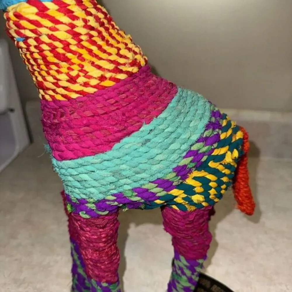 Handcrafted Giraffe Figurine Recycled Yarn Multicolor‎ India Boho Decor 12in
